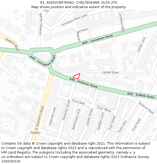 81, ANDOVER ROAD, CHELTENHAM, GL50 2TS: Location map and indicative extent of plot