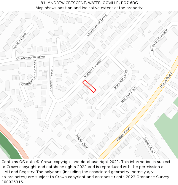 81, ANDREW CRESCENT, WATERLOOVILLE, PO7 6BG: Location map and indicative extent of plot