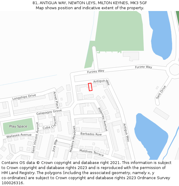 81, ANTIGUA WAY, NEWTON LEYS, MILTON KEYNES, MK3 5GF: Location map and indicative extent of plot