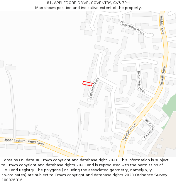 81, APPLEDORE DRIVE, COVENTRY, CV5 7PH: Location map and indicative extent of plot