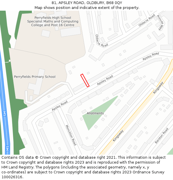 81, APSLEY ROAD, OLDBURY, B68 0QY: Location map and indicative extent of plot