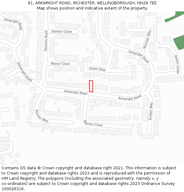 81, ARKWRIGHT ROAD, IRCHESTER, WELLINGBOROUGH, NN29 7EE: Location map and indicative extent of plot