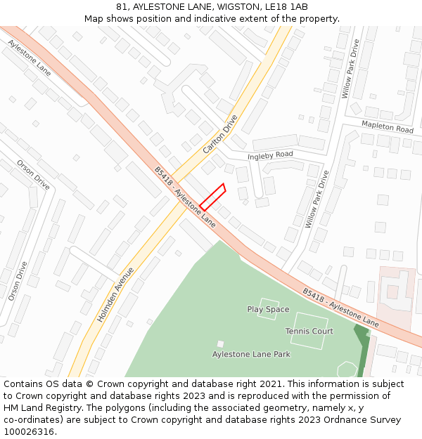 81, AYLESTONE LANE, WIGSTON, LE18 1AB: Location map and indicative extent of plot