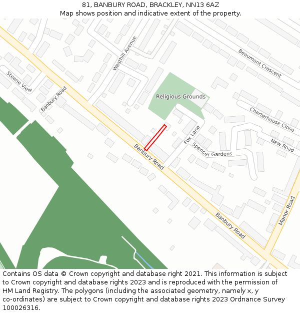 81, BANBURY ROAD, BRACKLEY, NN13 6AZ: Location map and indicative extent of plot