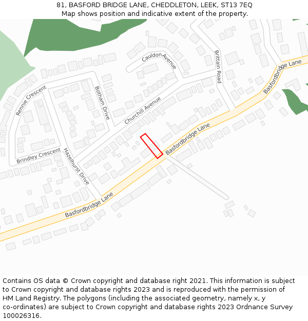81, BASFORD BRIDGE LANE, CHEDDLETON, LEEK, ST13 7EQ: Location map and indicative extent of plot