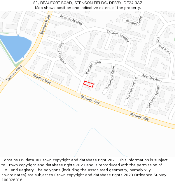 81, BEAUFORT ROAD, STENSON FIELDS, DERBY, DE24 3AZ: Location map and indicative extent of plot