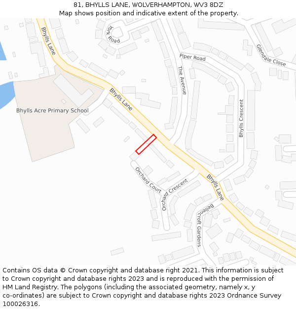 81, BHYLLS LANE, WOLVERHAMPTON, WV3 8DZ: Location map and indicative extent of plot