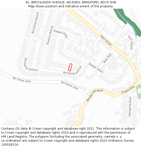 81, BIRCHLANDS AVENUE, WILSDEN, BRADFORD, BD15 0HB: Location map and indicative extent of plot