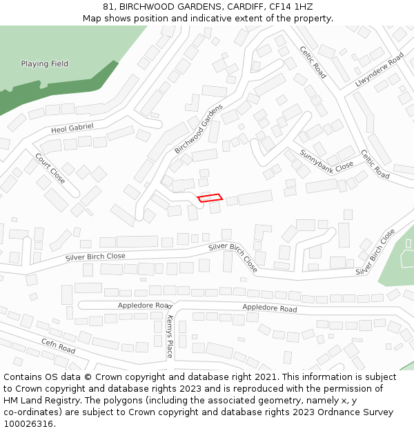 81, BIRCHWOOD GARDENS, CARDIFF, CF14 1HZ: Location map and indicative extent of plot