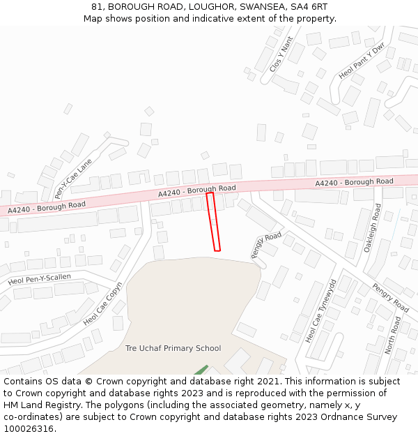 81, BOROUGH ROAD, LOUGHOR, SWANSEA, SA4 6RT: Location map and indicative extent of plot