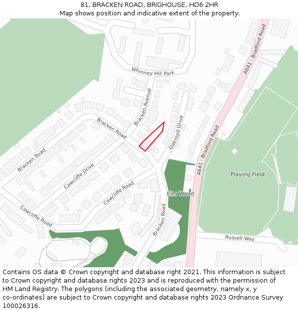 81, BRACKEN ROAD, BRIGHOUSE, HD6 2HR: Location map and indicative extent of plot