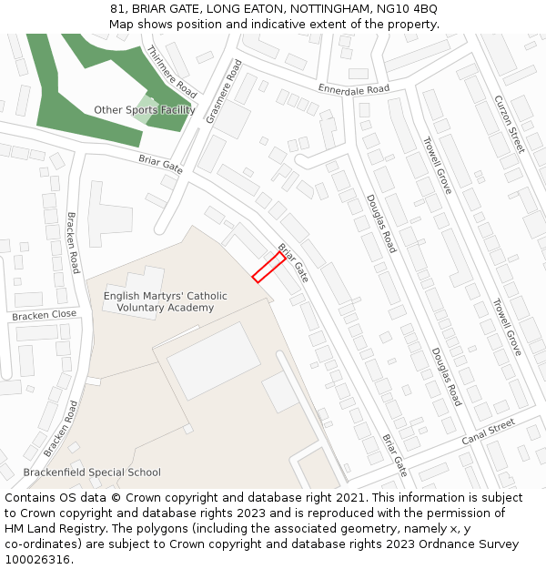 81, BRIAR GATE, LONG EATON, NOTTINGHAM, NG10 4BQ: Location map and indicative extent of plot