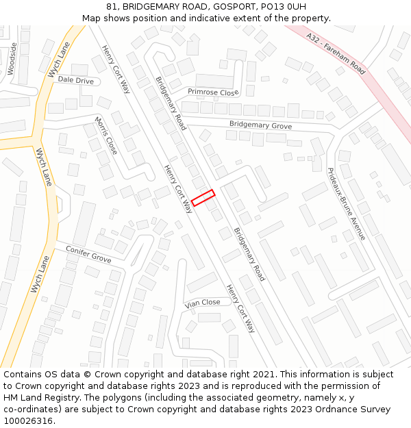 81, BRIDGEMARY ROAD, GOSPORT, PO13 0UH: Location map and indicative extent of plot