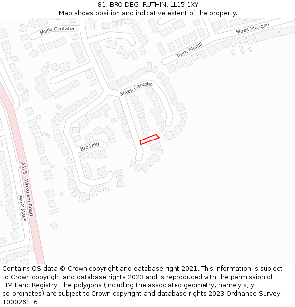 81, BRO DEG, RUTHIN, LL15 1XY: Location map and indicative extent of plot