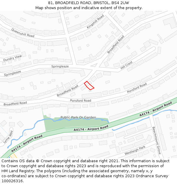 81, BROADFIELD ROAD, BRISTOL, BS4 2UW: Location map and indicative extent of plot