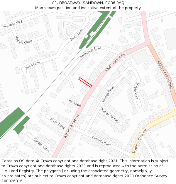 81, BROADWAY, SANDOWN, PO36 9AQ: Location map and indicative extent of plot