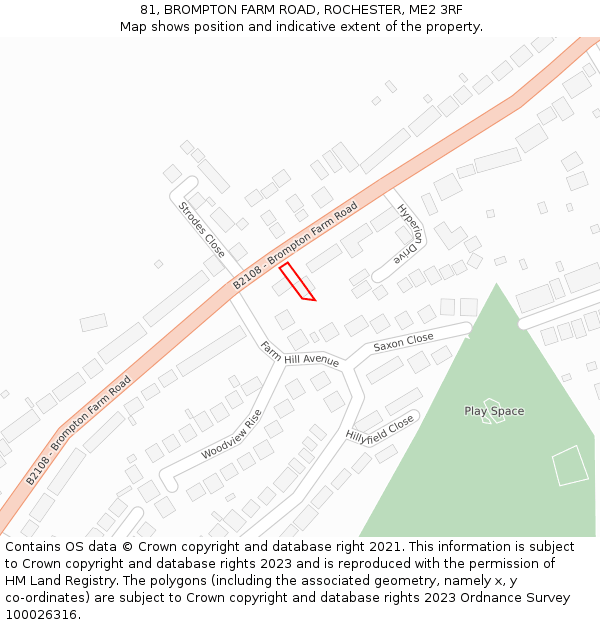 81, BROMPTON FARM ROAD, ROCHESTER, ME2 3RF: Location map and indicative extent of plot