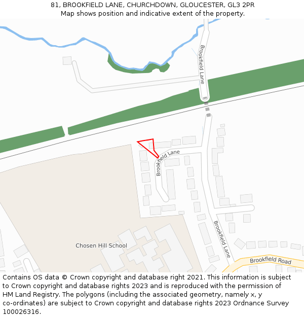 81, BROOKFIELD LANE, CHURCHDOWN, GLOUCESTER, GL3 2PR: Location map and indicative extent of plot