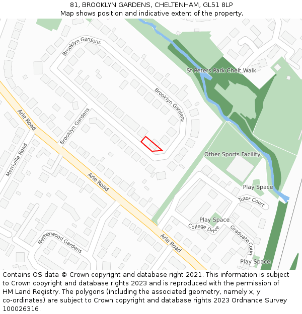 81, BROOKLYN GARDENS, CHELTENHAM, GL51 8LP: Location map and indicative extent of plot