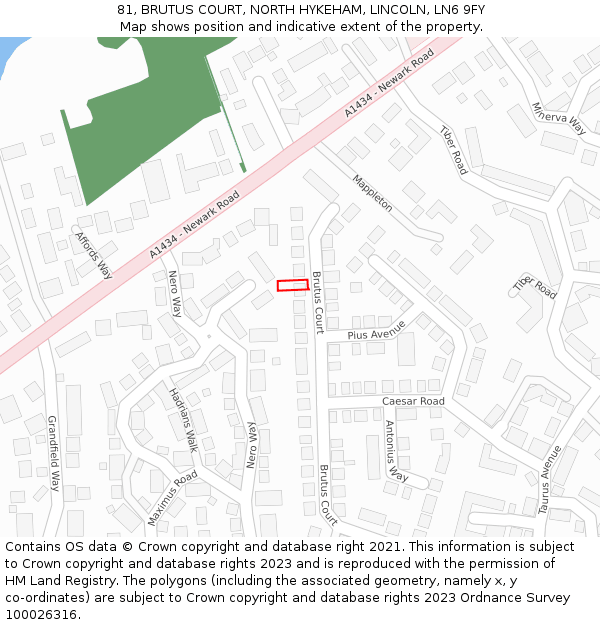 81, BRUTUS COURT, NORTH HYKEHAM, LINCOLN, LN6 9FY: Location map and indicative extent of plot