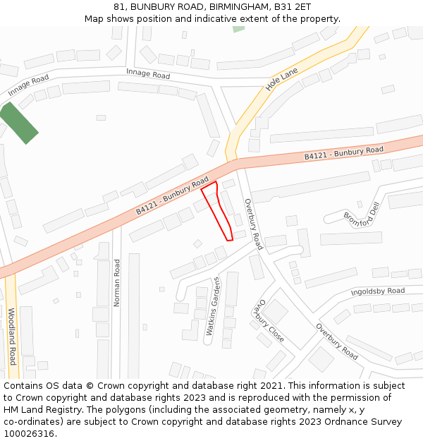 81, BUNBURY ROAD, BIRMINGHAM, B31 2ET: Location map and indicative extent of plot