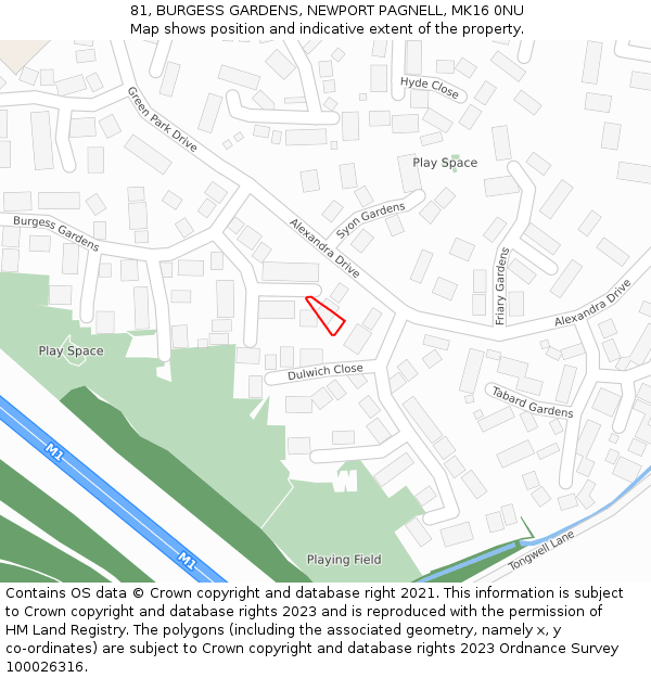 81, BURGESS GARDENS, NEWPORT PAGNELL, MK16 0NU: Location map and indicative extent of plot