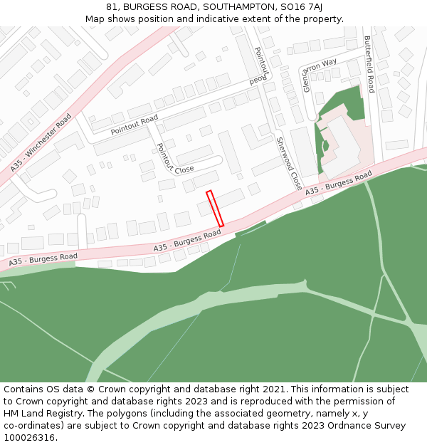 81, BURGESS ROAD, SOUTHAMPTON, SO16 7AJ: Location map and indicative extent of plot