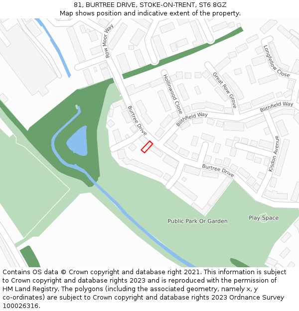 81, BURTREE DRIVE, STOKE-ON-TRENT, ST6 8GZ: Location map and indicative extent of plot