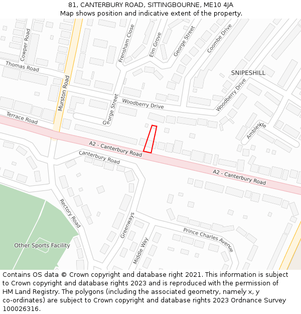 81, CANTERBURY ROAD, SITTINGBOURNE, ME10 4JA: Location map and indicative extent of plot