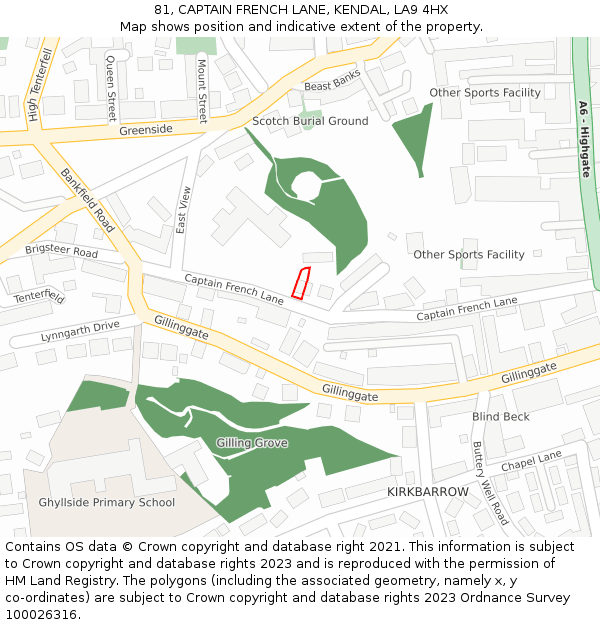 81, CAPTAIN FRENCH LANE, KENDAL, LA9 4HX: Location map and indicative extent of plot