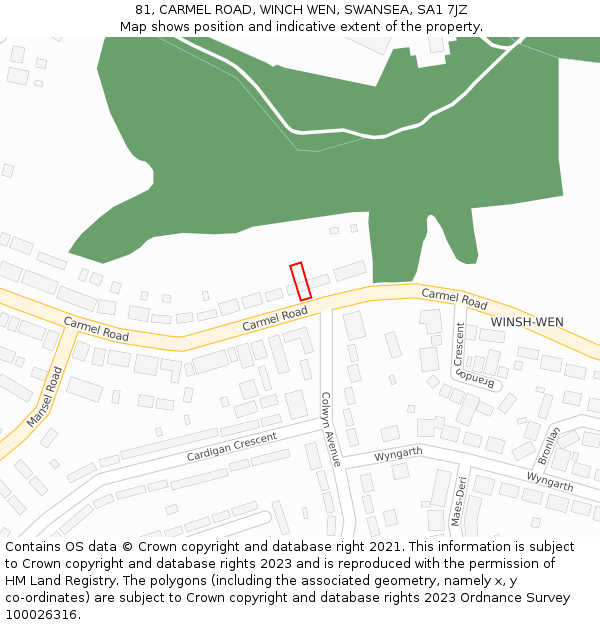 81, CARMEL ROAD, WINCH WEN, SWANSEA, SA1 7JZ: Location map and indicative extent of plot