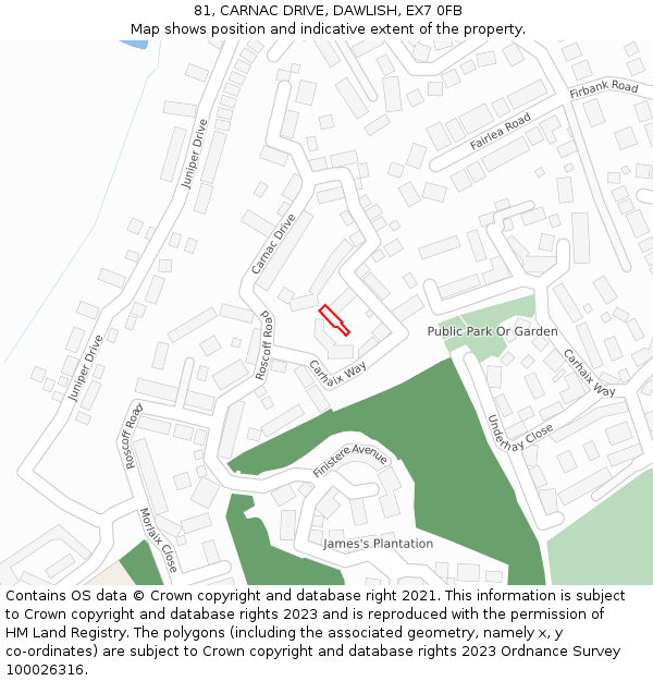 81, CARNAC DRIVE, DAWLISH, EX7 0FB: Location map and indicative extent of plot