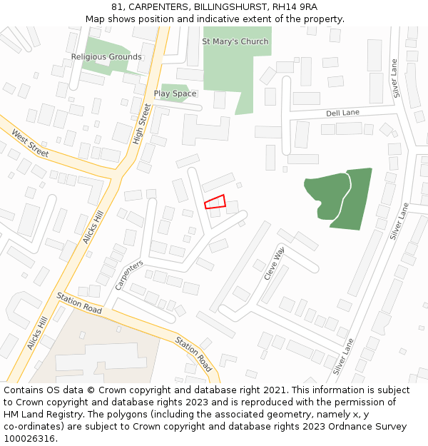 81, CARPENTERS, BILLINGSHURST, RH14 9RA: Location map and indicative extent of plot