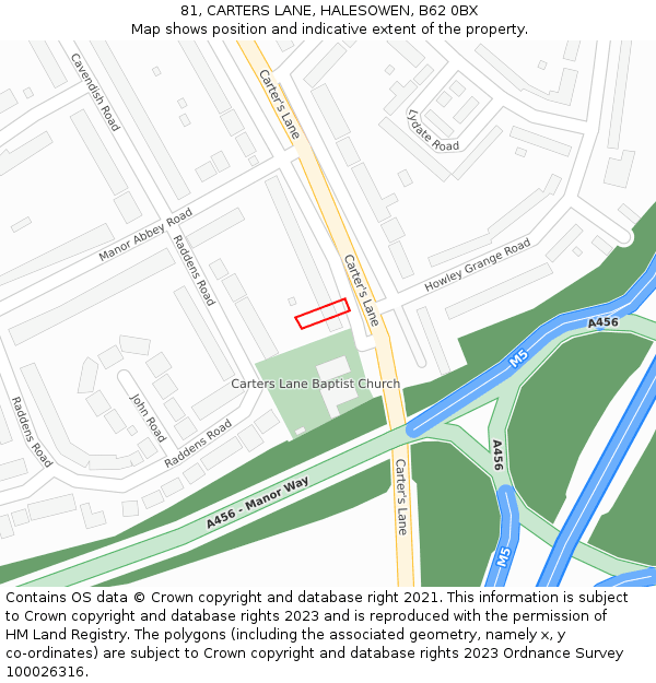 81, CARTERS LANE, HALESOWEN, B62 0BX: Location map and indicative extent of plot