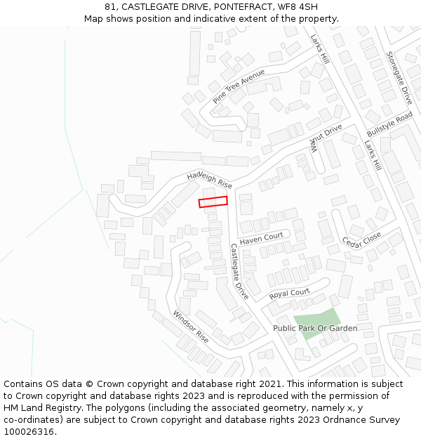 81, CASTLEGATE DRIVE, PONTEFRACT, WF8 4SH: Location map and indicative extent of plot