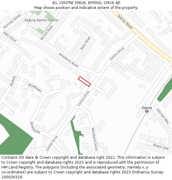 81, CENTRE DRIVE, EPPING, CM16 4JF: Location map and indicative extent of plot