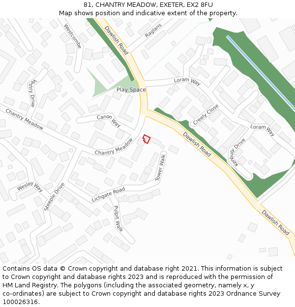 81, CHANTRY MEADOW, EXETER, EX2 8FU: Location map and indicative extent of plot