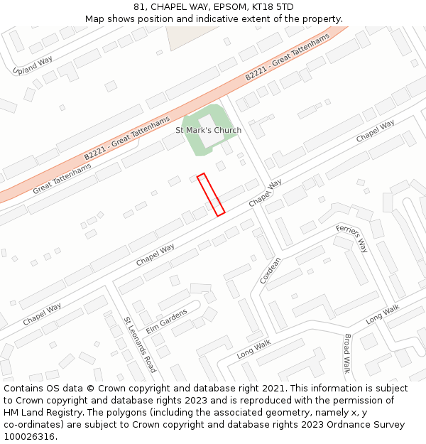 81, CHAPEL WAY, EPSOM, KT18 5TD: Location map and indicative extent of plot