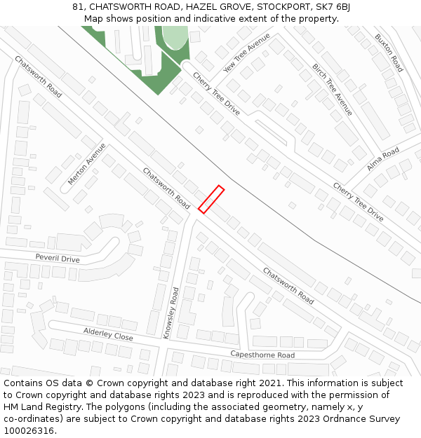 81, CHATSWORTH ROAD, HAZEL GROVE, STOCKPORT, SK7 6BJ: Location map and indicative extent of plot