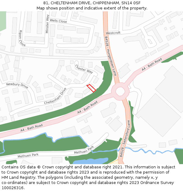 81, CHELTENHAM DRIVE, CHIPPENHAM, SN14 0SF: Location map and indicative extent of plot