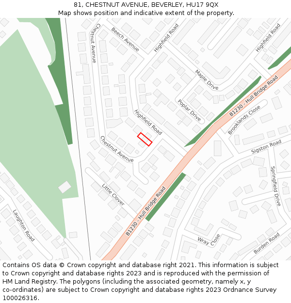 81, CHESTNUT AVENUE, BEVERLEY, HU17 9QX: Location map and indicative extent of plot