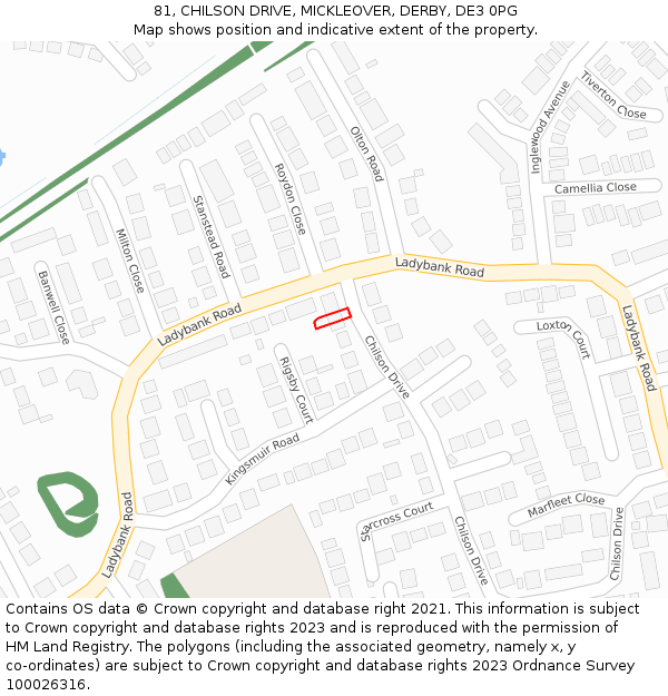81, CHILSON DRIVE, MICKLEOVER, DERBY, DE3 0PG: Location map and indicative extent of plot