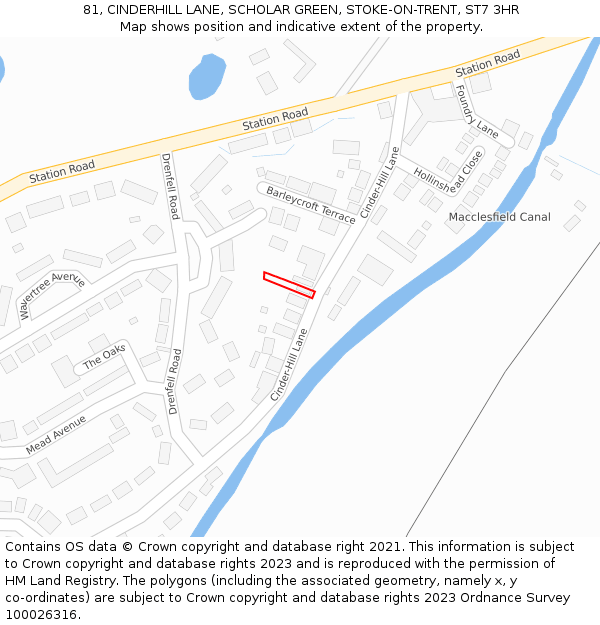 81, CINDERHILL LANE, SCHOLAR GREEN, STOKE-ON-TRENT, ST7 3HR: Location map and indicative extent of plot