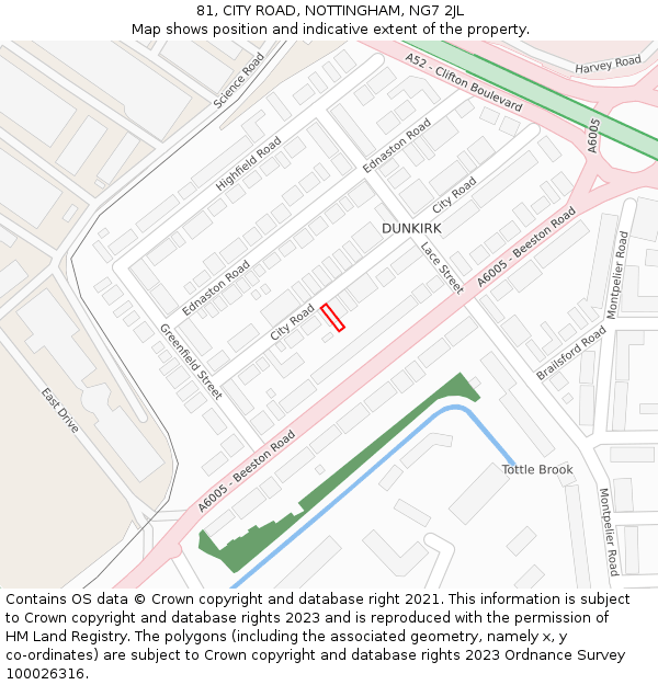 81, CITY ROAD, NOTTINGHAM, NG7 2JL: Location map and indicative extent of plot