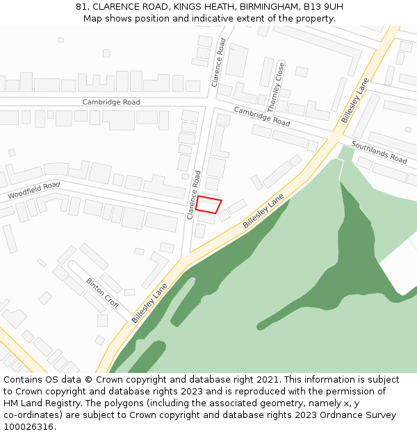 81, CLARENCE ROAD, KINGS HEATH, BIRMINGHAM, B13 9UH: Location map and indicative extent of plot