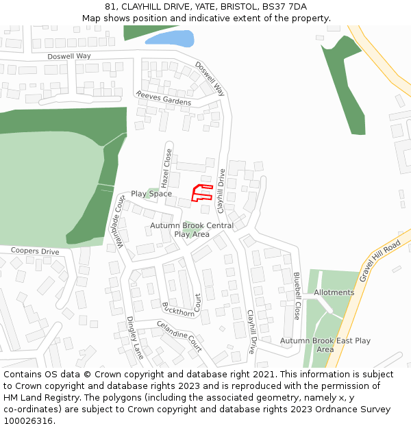 81, CLAYHILL DRIVE, YATE, BRISTOL, BS37 7DA: Location map and indicative extent of plot