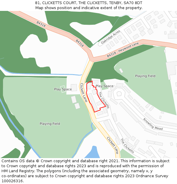 81, CLICKETTS COURT, THE CLICKETTS, TENBY, SA70 8DT: Location map and indicative extent of plot