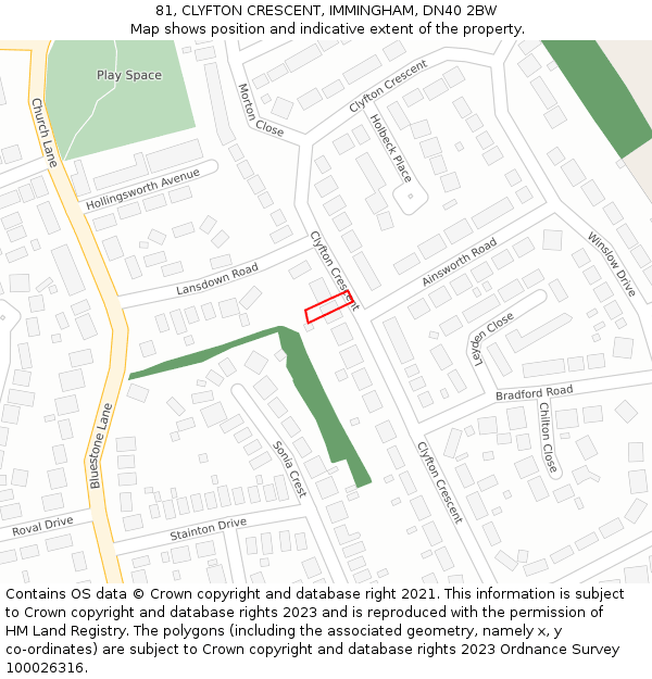 81, CLYFTON CRESCENT, IMMINGHAM, DN40 2BW: Location map and indicative extent of plot