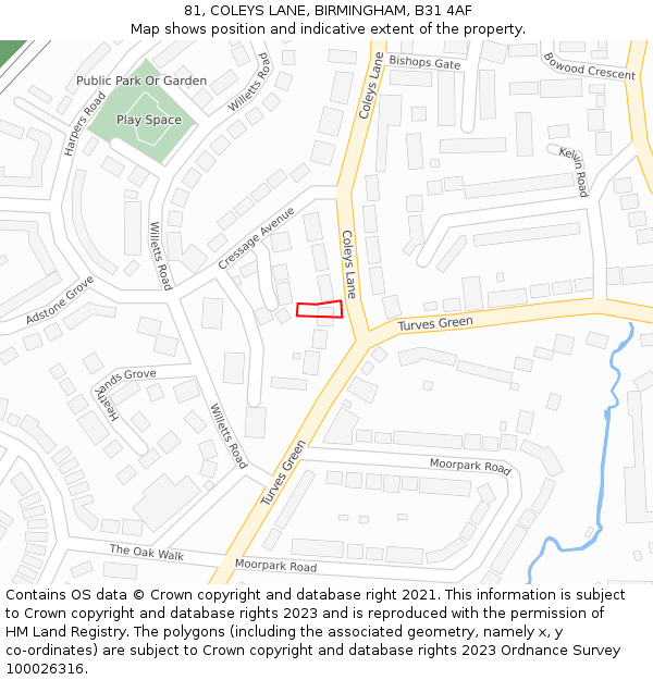 81, COLEYS LANE, BIRMINGHAM, B31 4AF: Location map and indicative extent of plot