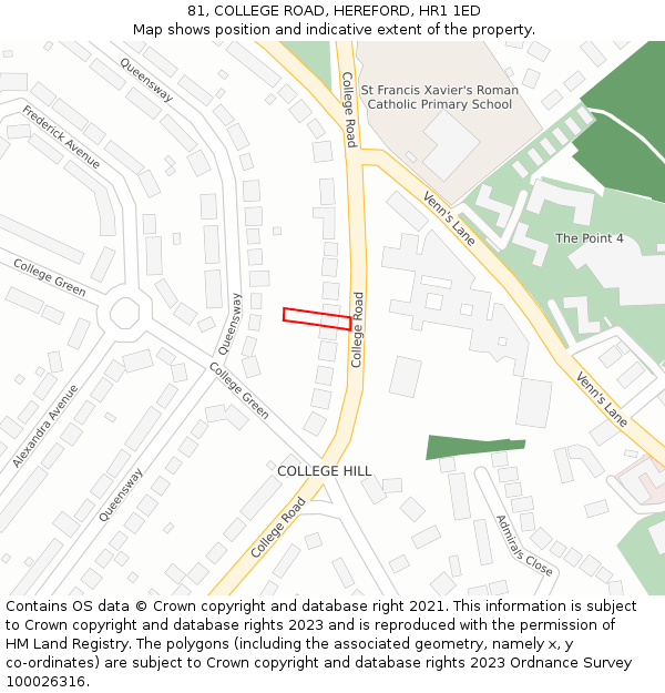 81, COLLEGE ROAD, HEREFORD, HR1 1ED: Location map and indicative extent of plot